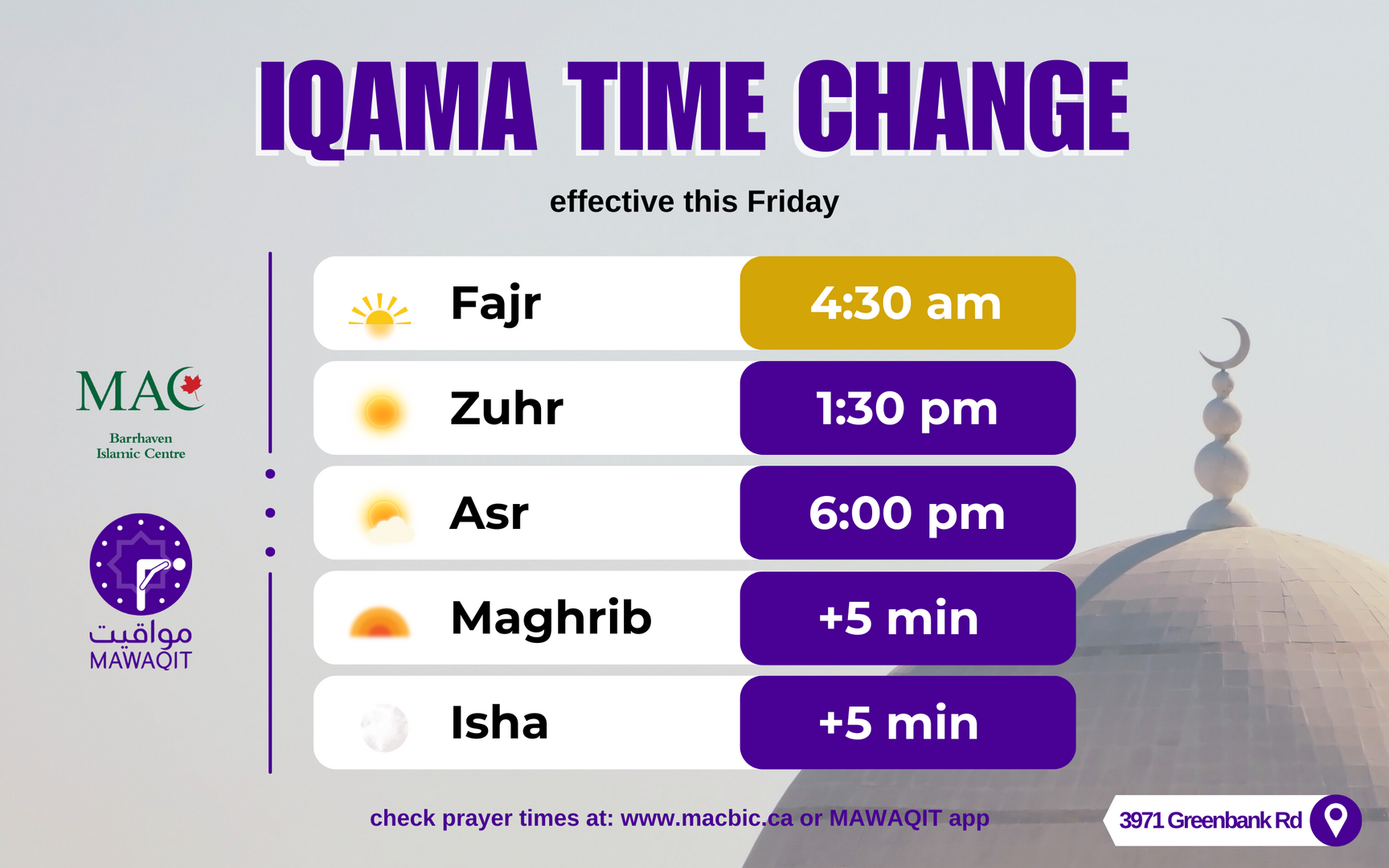 Iqama Time Change | 2025-05-09