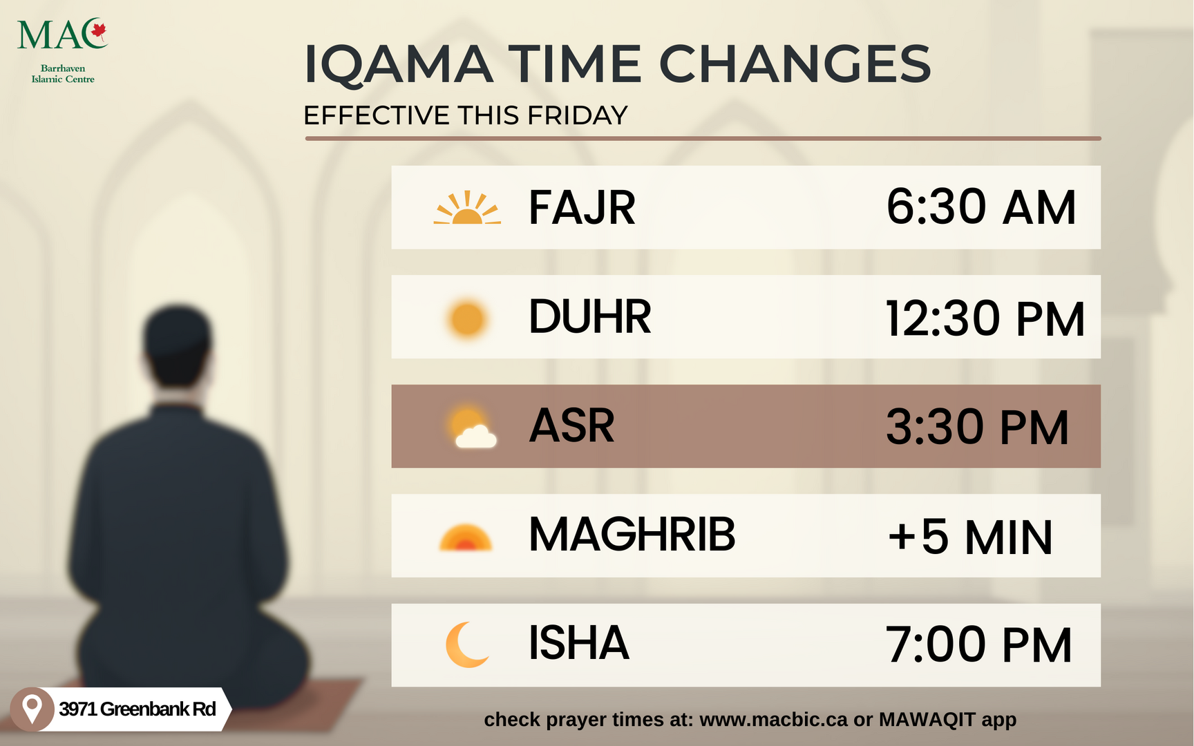 Iqama Time Change | 2026-01-30