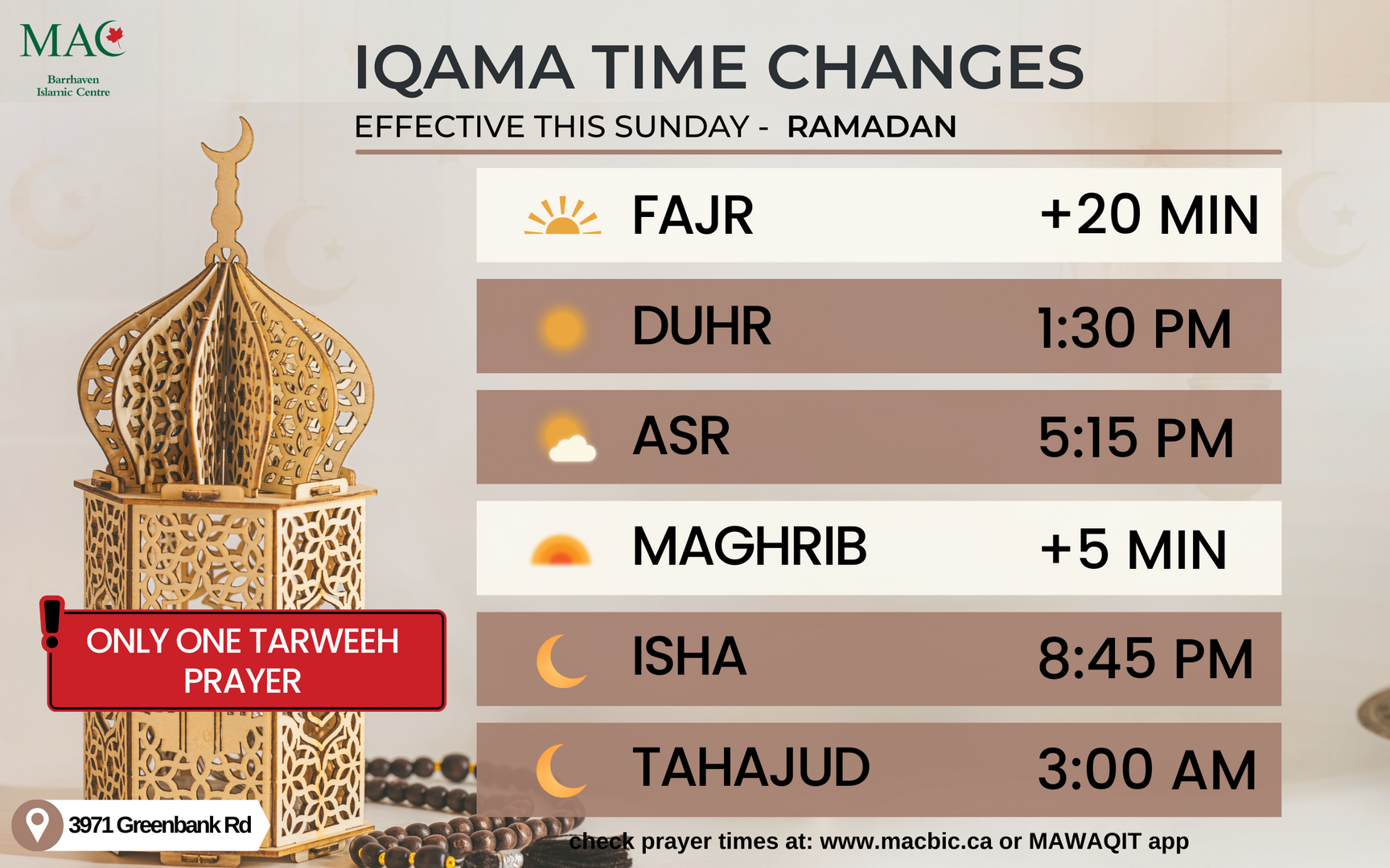 Iqama Time Change | 2026-03-08 | DLS