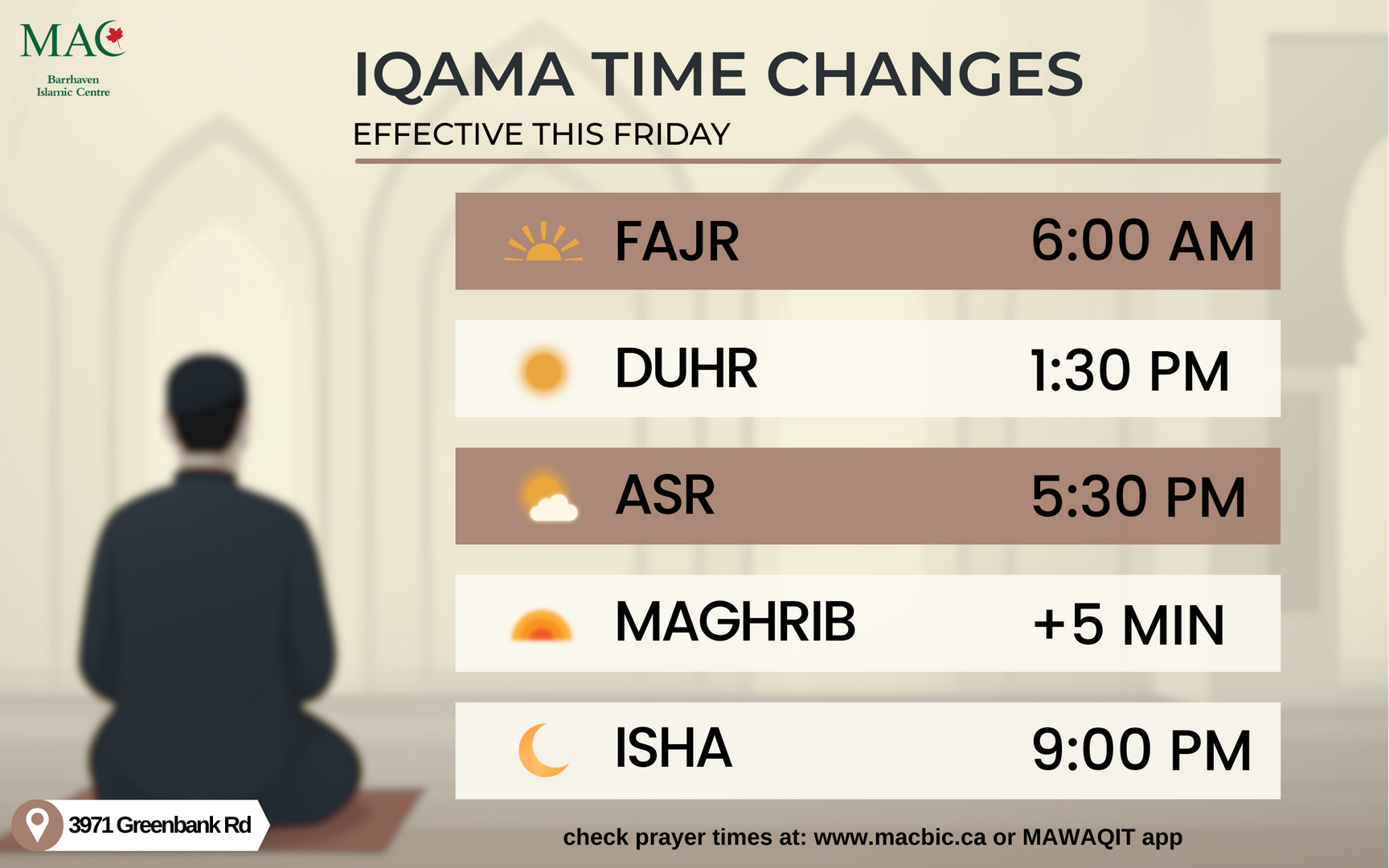 Iqama Time Change | 2026-03-27
