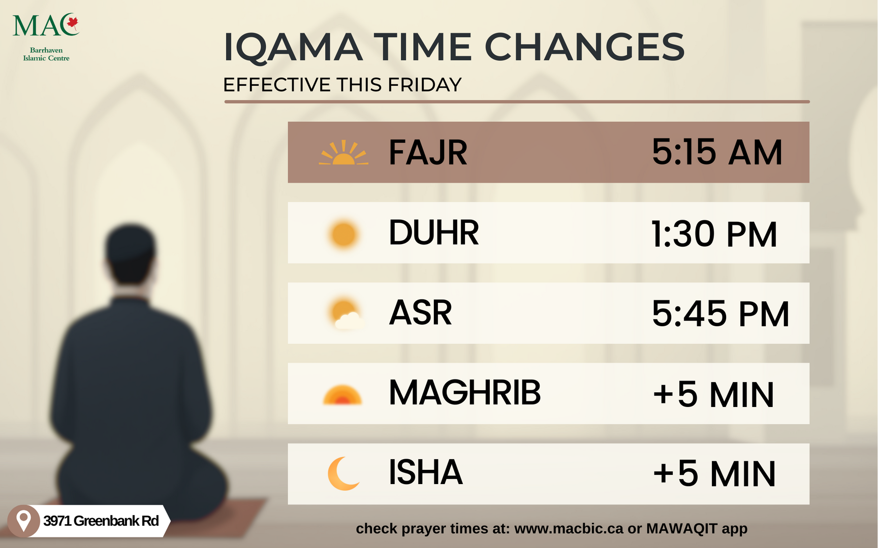 Iqama Time Change | 2026-04-17