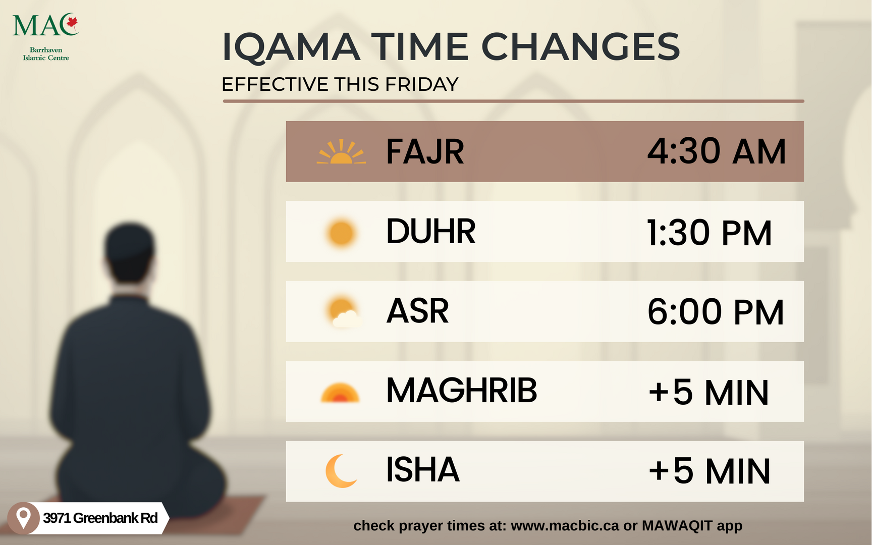 Iqama Time Change | 2026-05-08