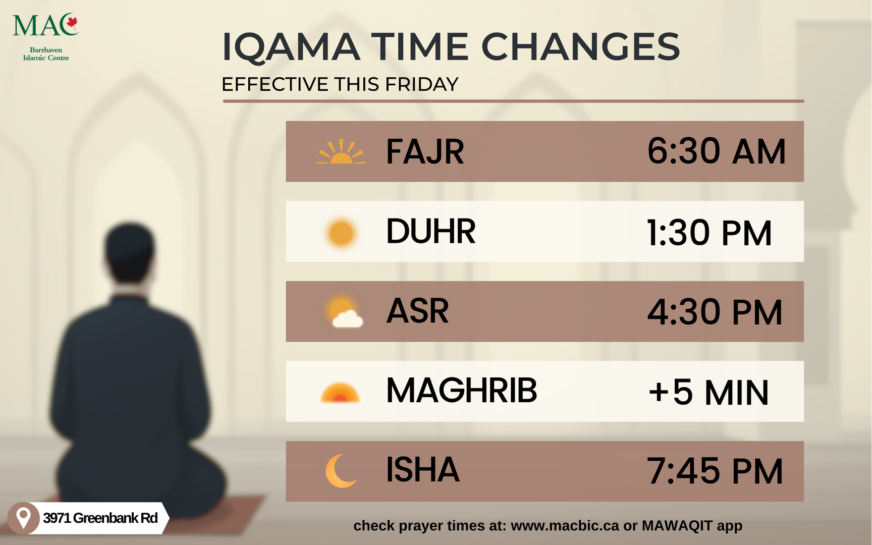 Iqama Time Change | 2026-10-16