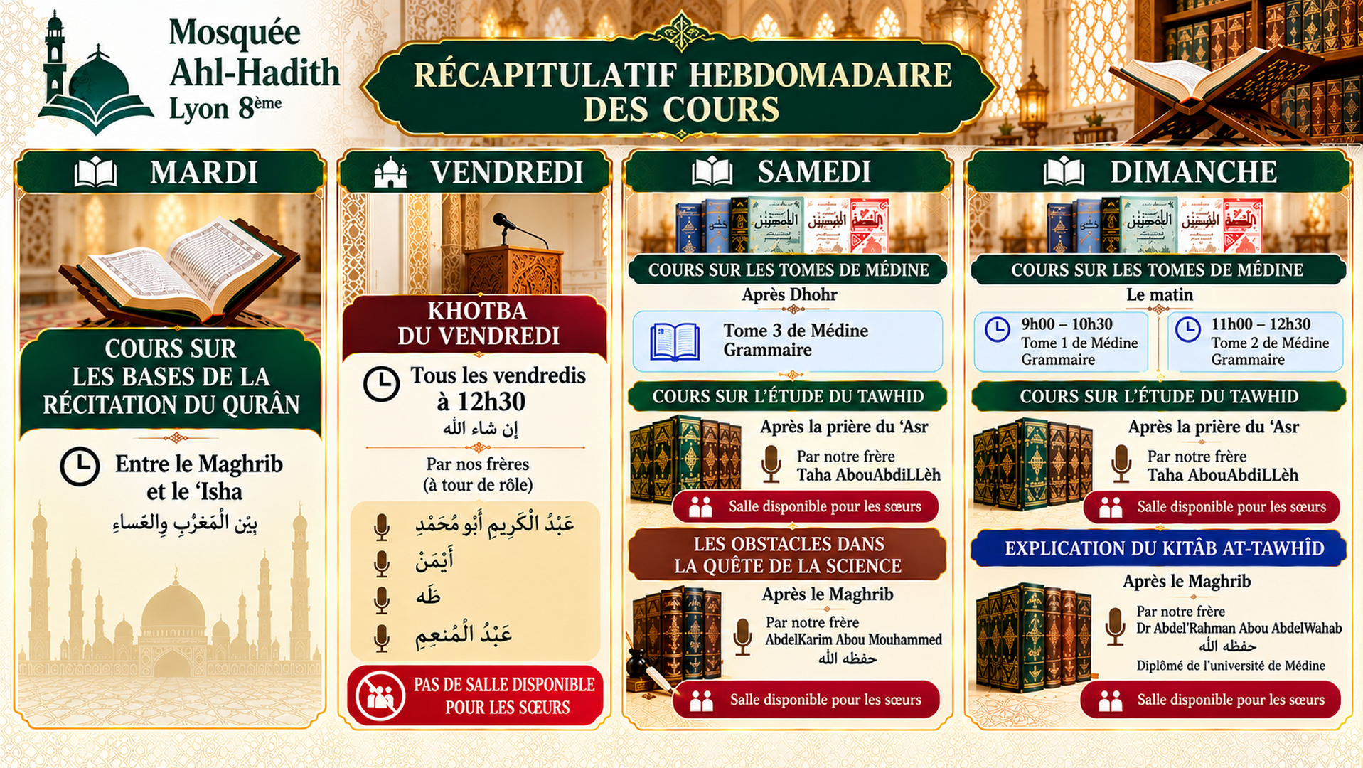 PROGRAMME HEBDOMADAIRE DES COURS