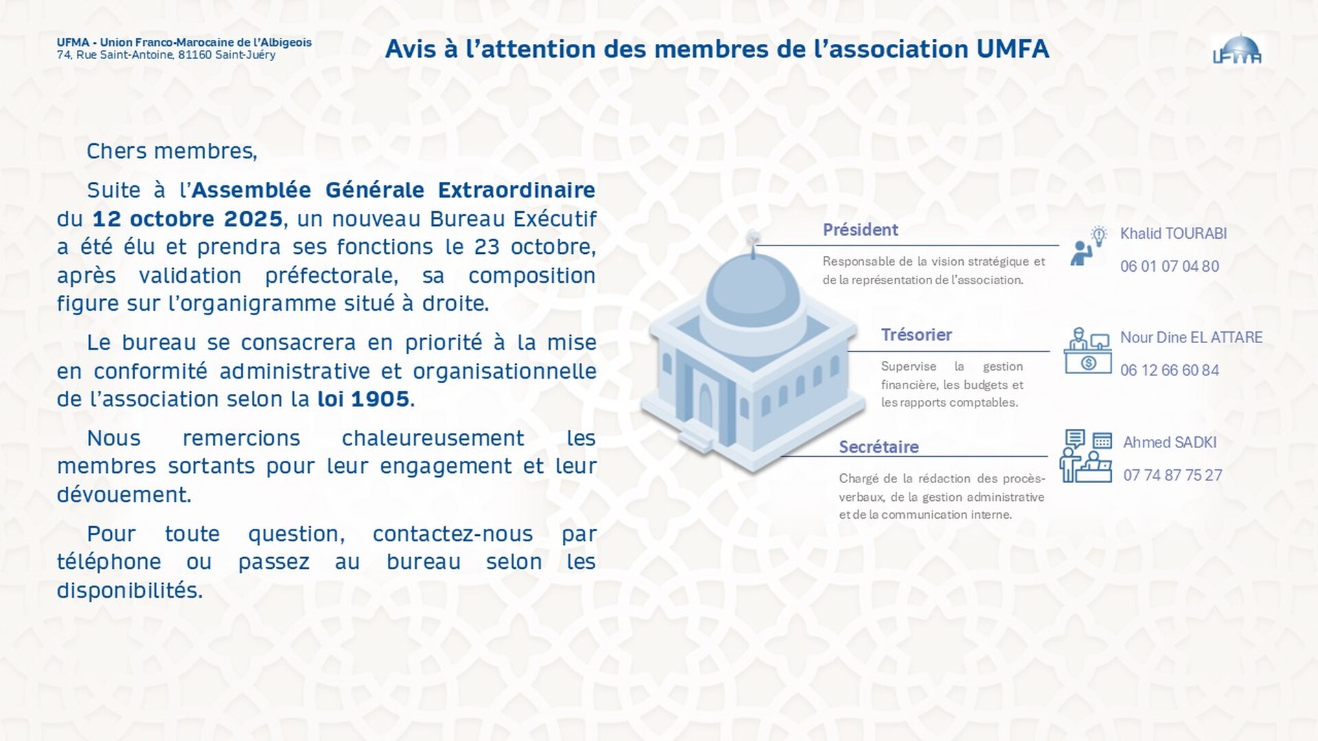 Avis - Nouveau Bureau UFMA