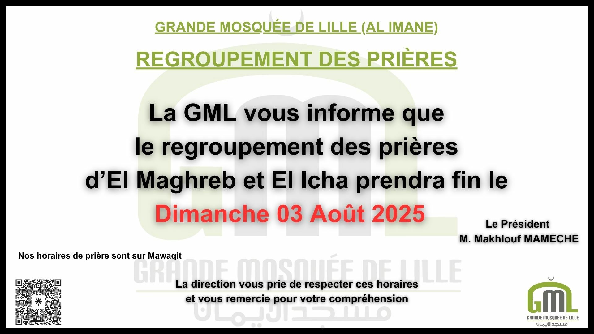 Arrêt regroupement prières