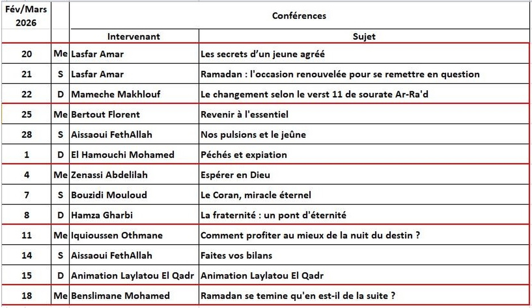 Dourous Ramadan 2026