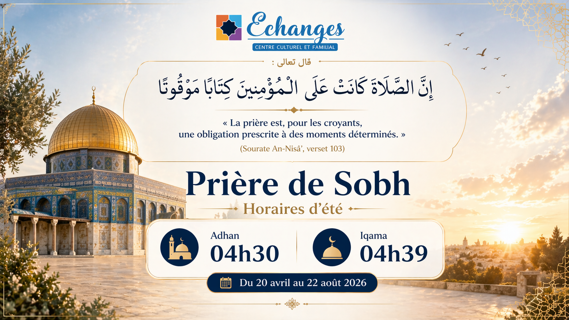Trés important! Horaires Salat Sobh