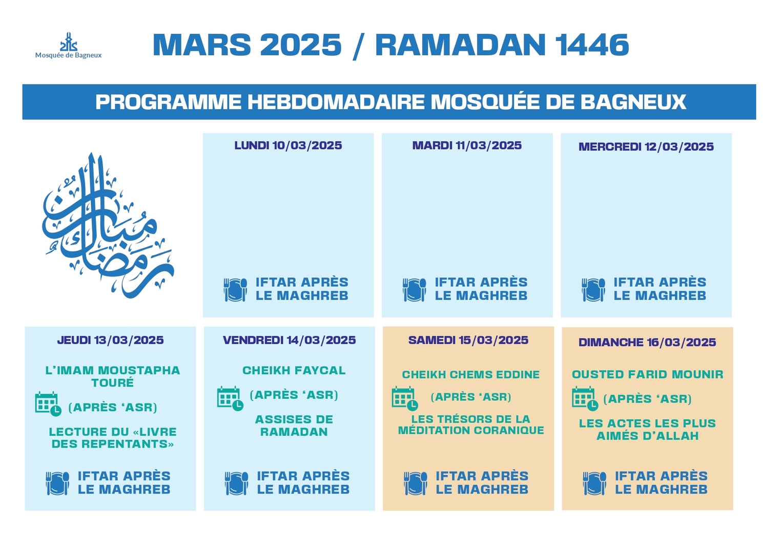 Planning conférence de la semaine