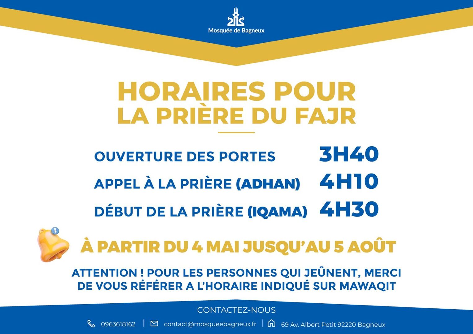 Horaires salât el fejr