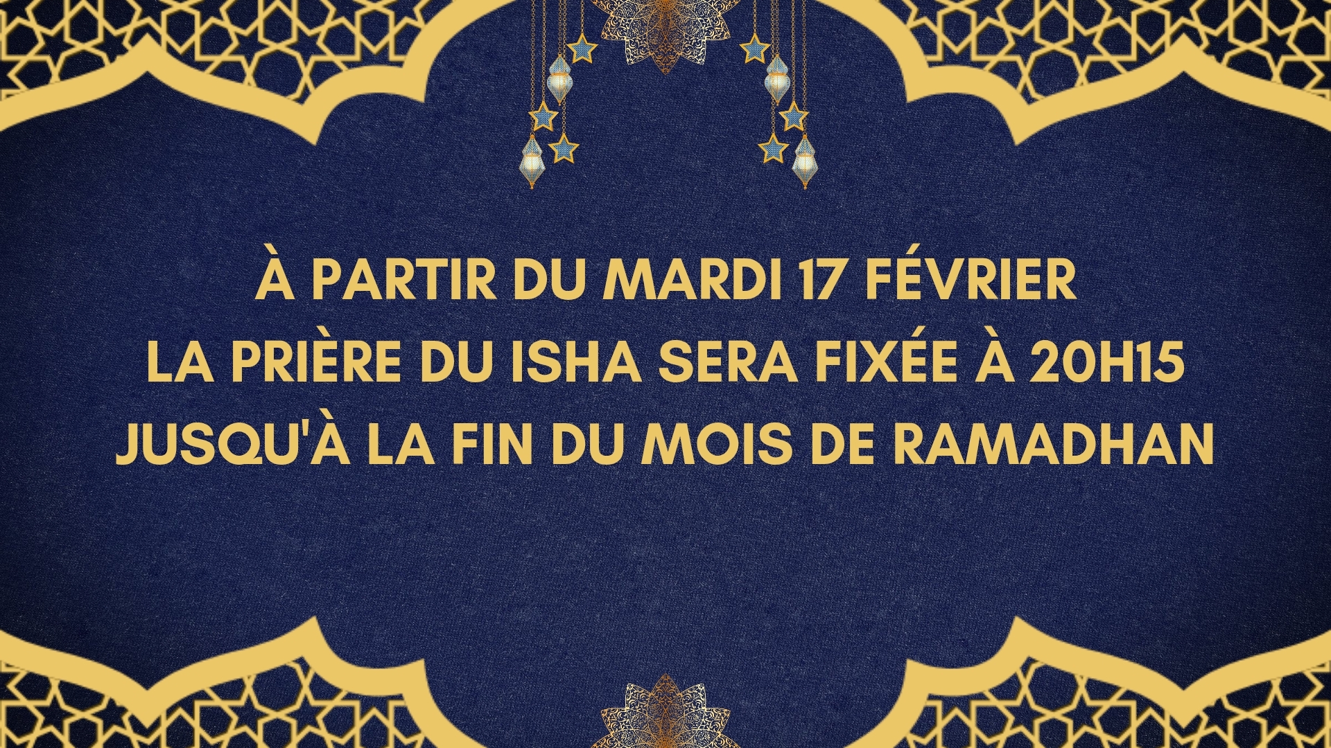 Heure de prière du Isha Ramadhan