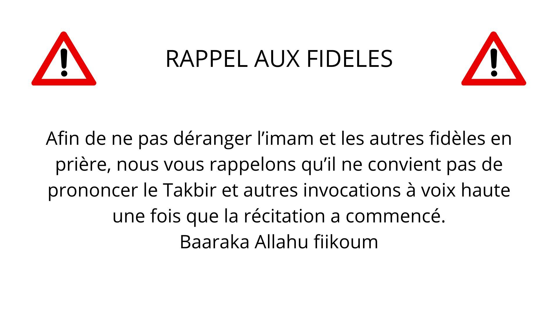 Rappel aux fidèles