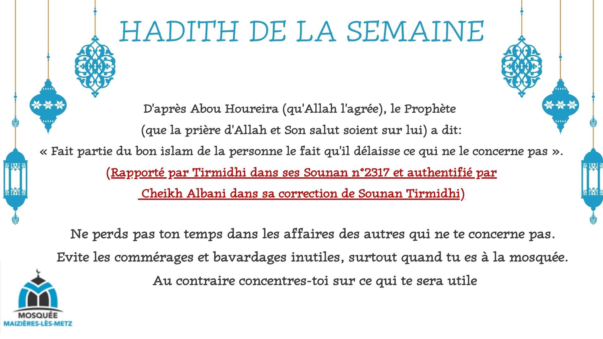 Hadith de la semaine
