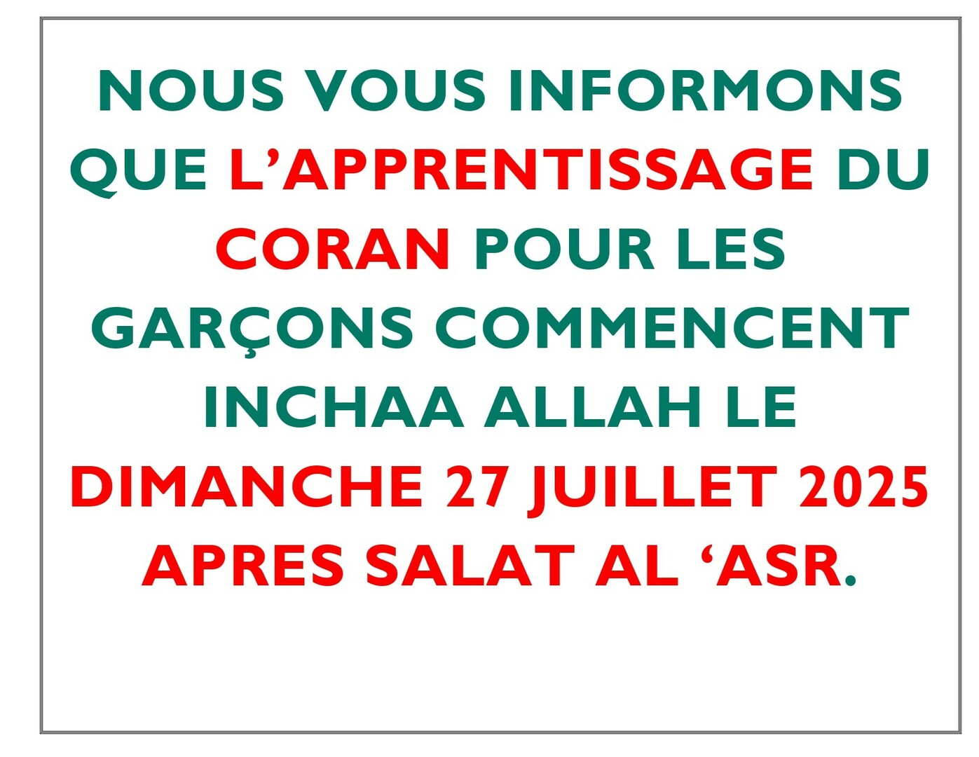 COURS DU CORAN