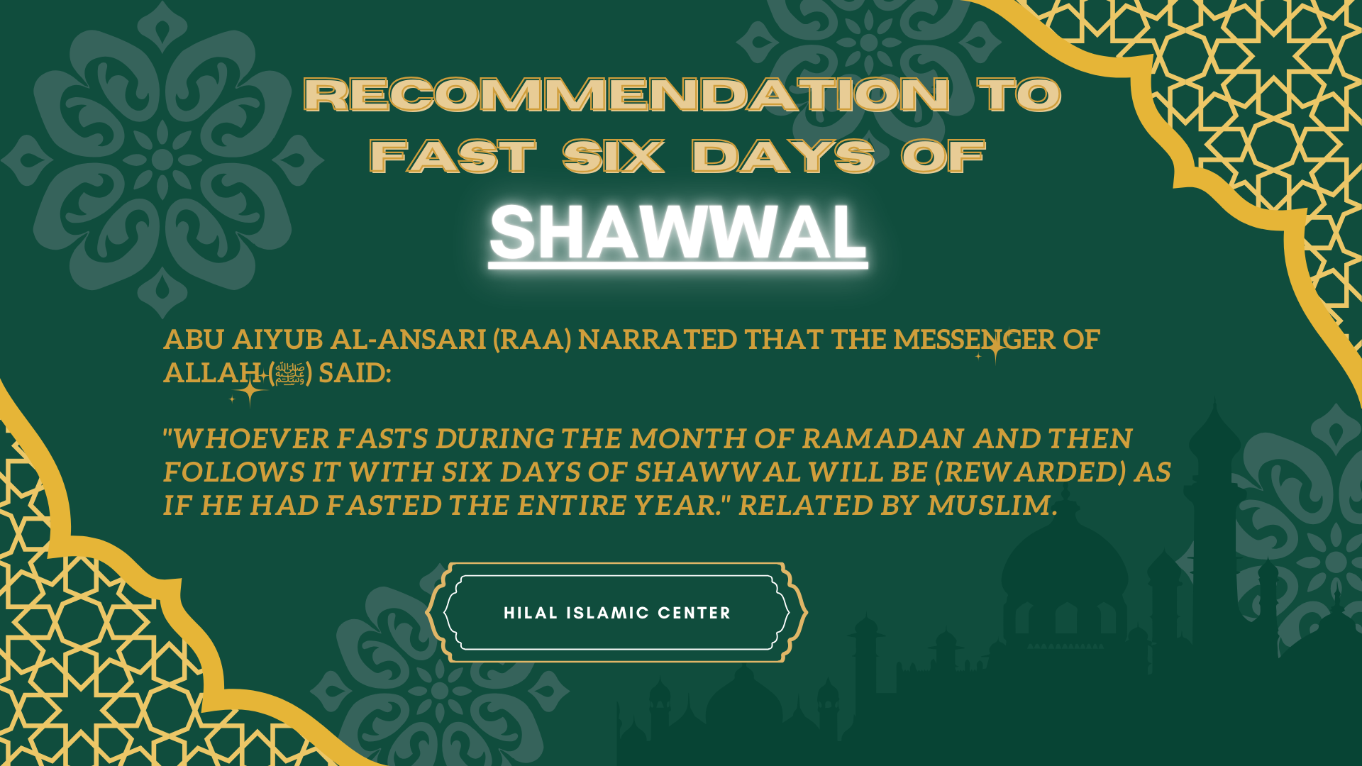 Recommendation to fast six days of Shaww