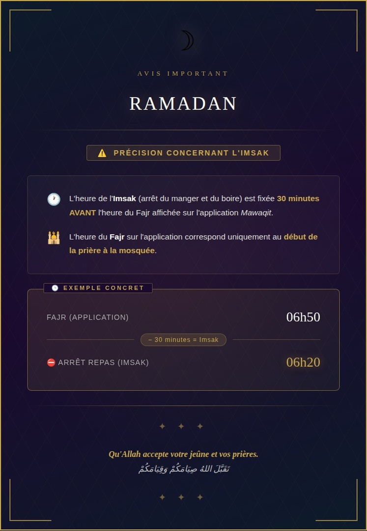 IMSAK ( Abstention de boire, manger...)