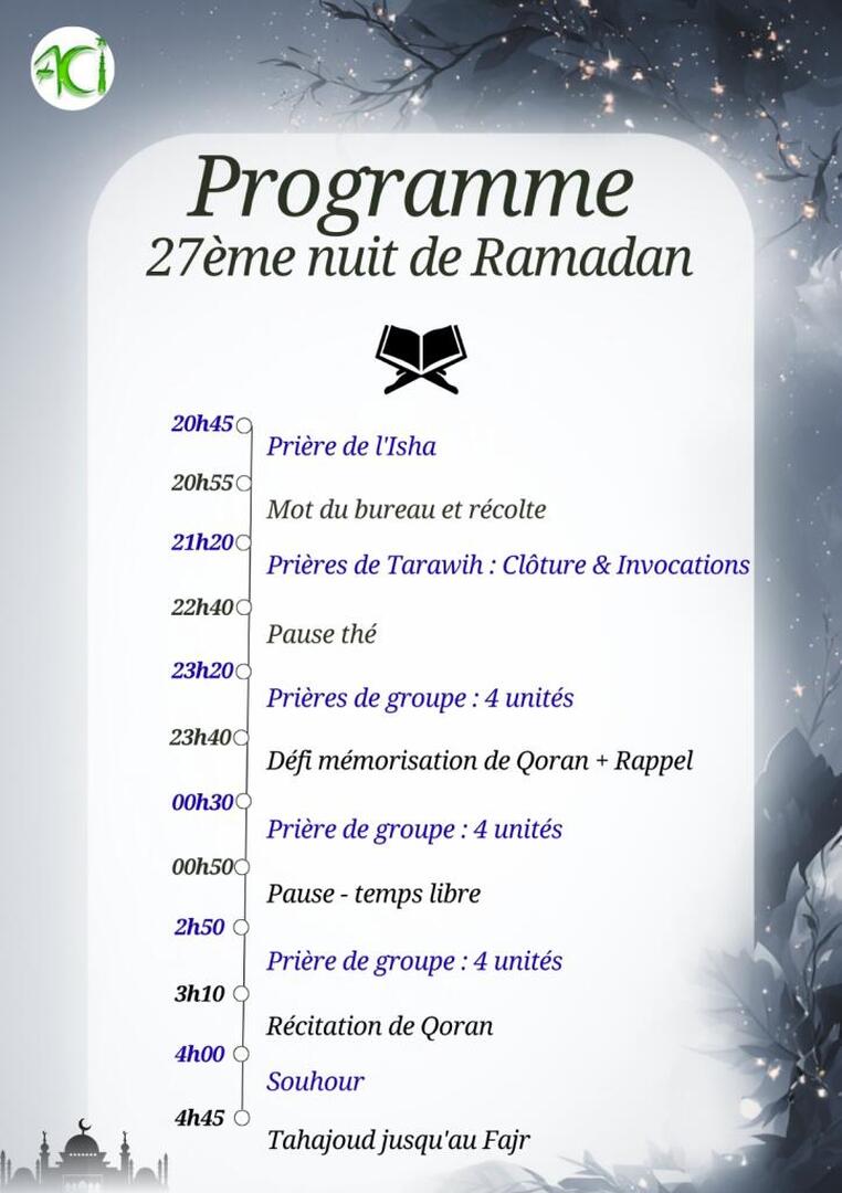 Programme 27ème nuit de Ramadan