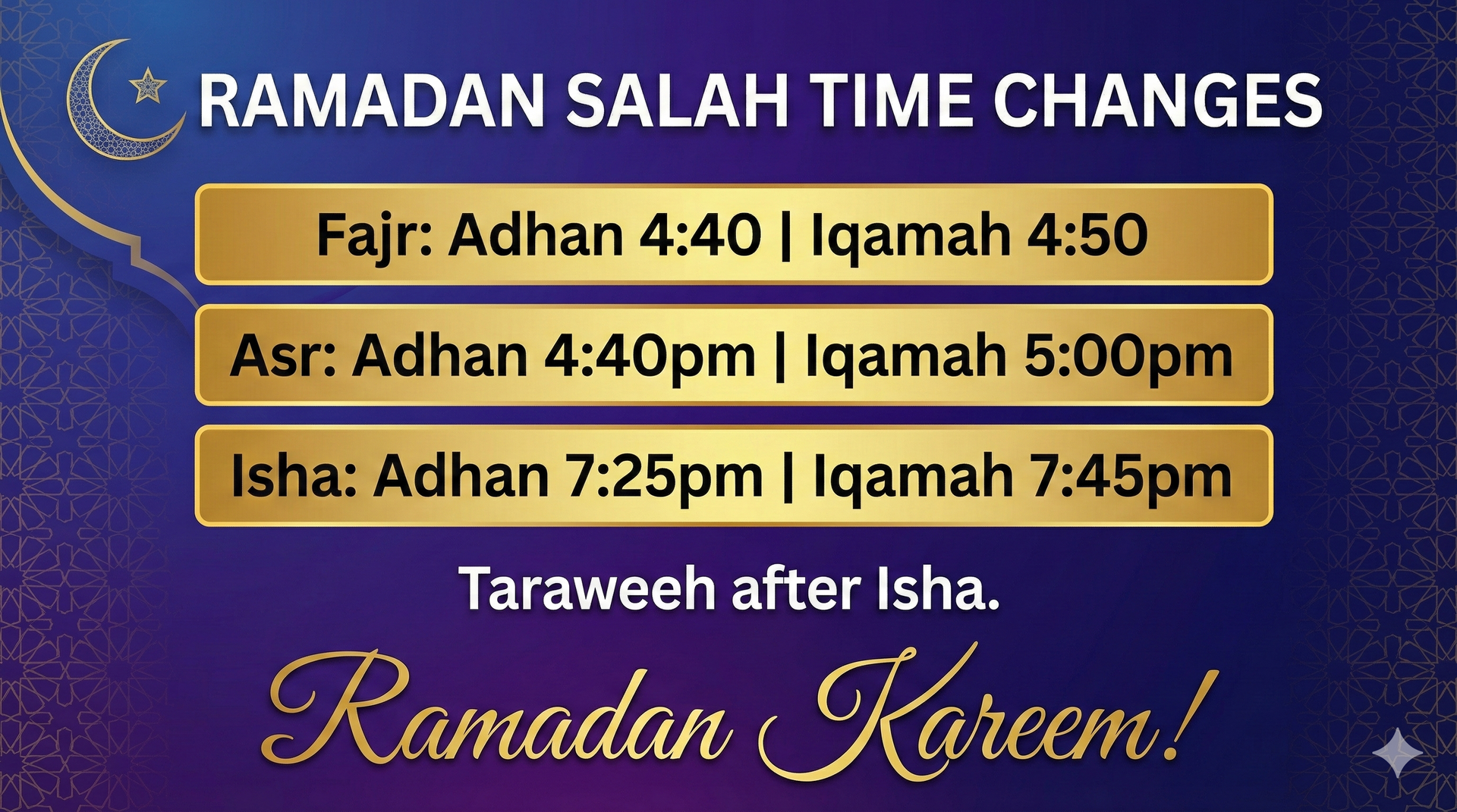 Ramadhan Salah Times