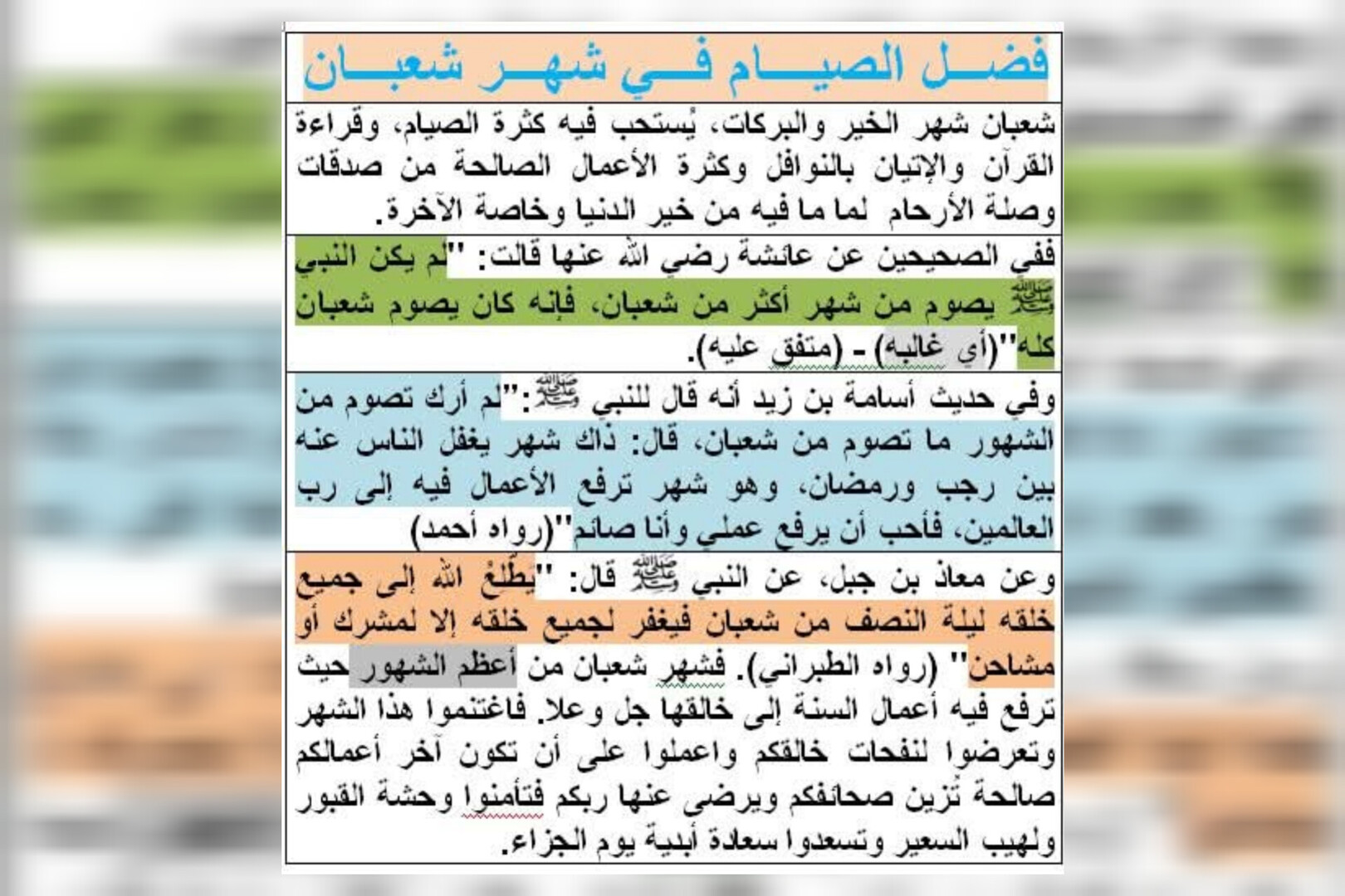 فضل الصيام في شهر شعبان