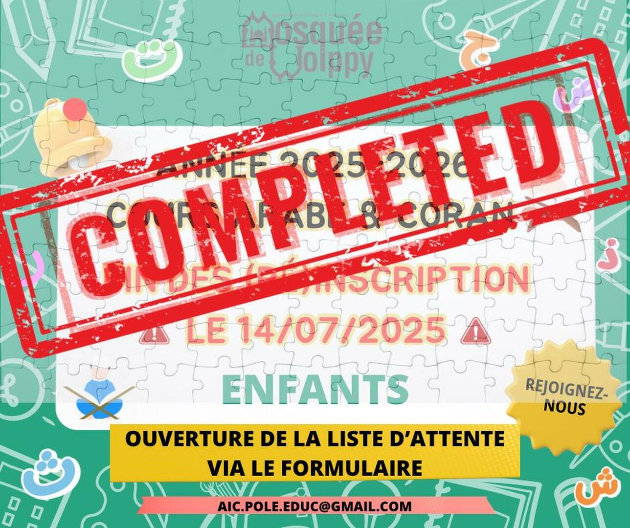 COURS ARABE ENFANTS-LISTE D'ATTENTE