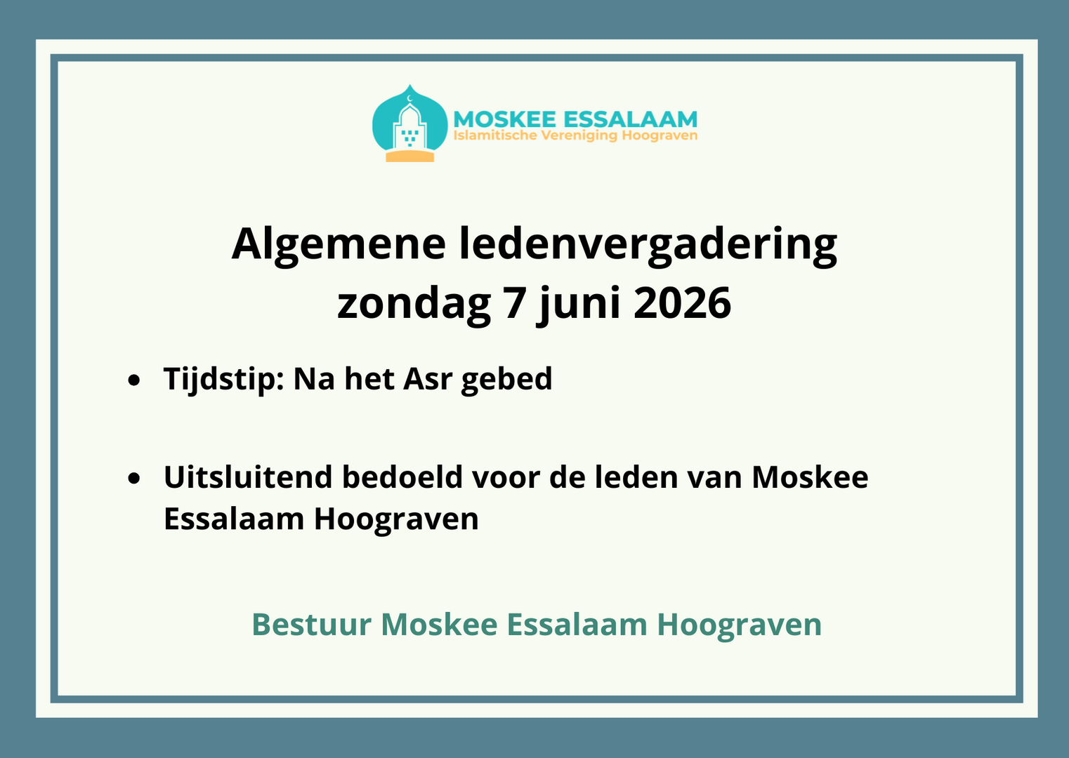 Algemene ledenvergadering zondag 7 juni