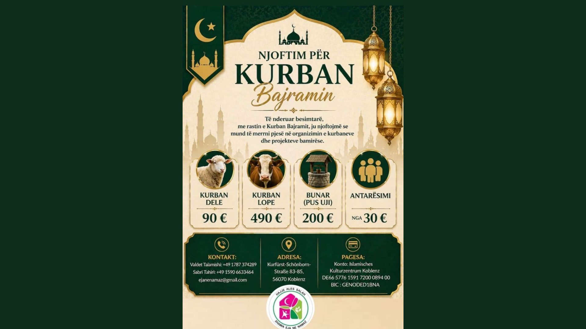 Njoftim per kurban bajramin