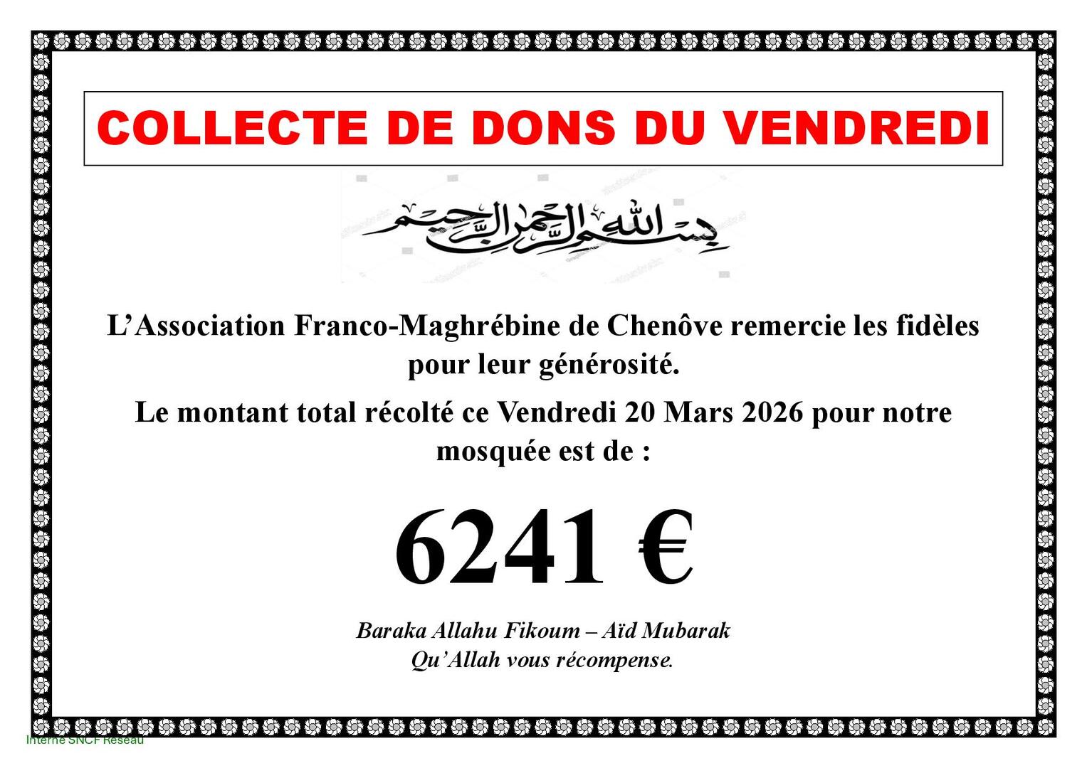 DONS VENDREDI AID EL FITR