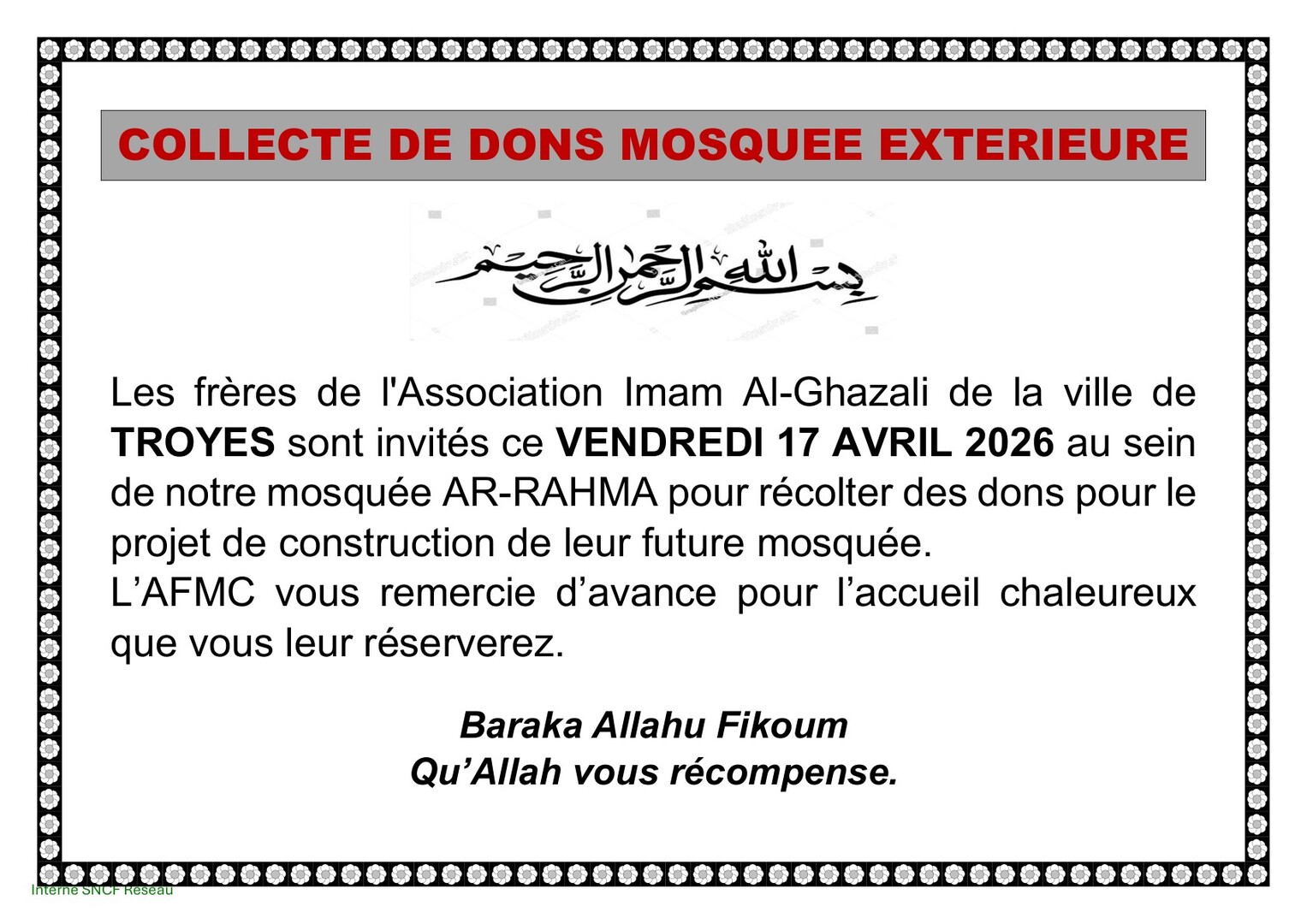 Collecte Mosquée Extérieure
