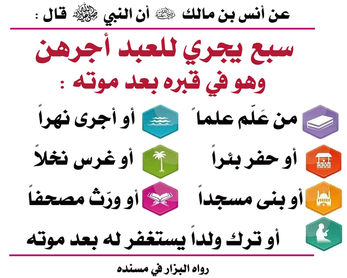 سبع يجري للعبد أجرهن وهو في قبره بعد موت