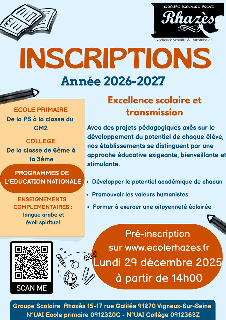 Ouverture des inscriptions école Rhazès