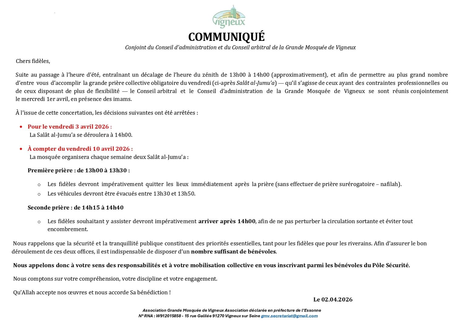 Communiqué joumou'a