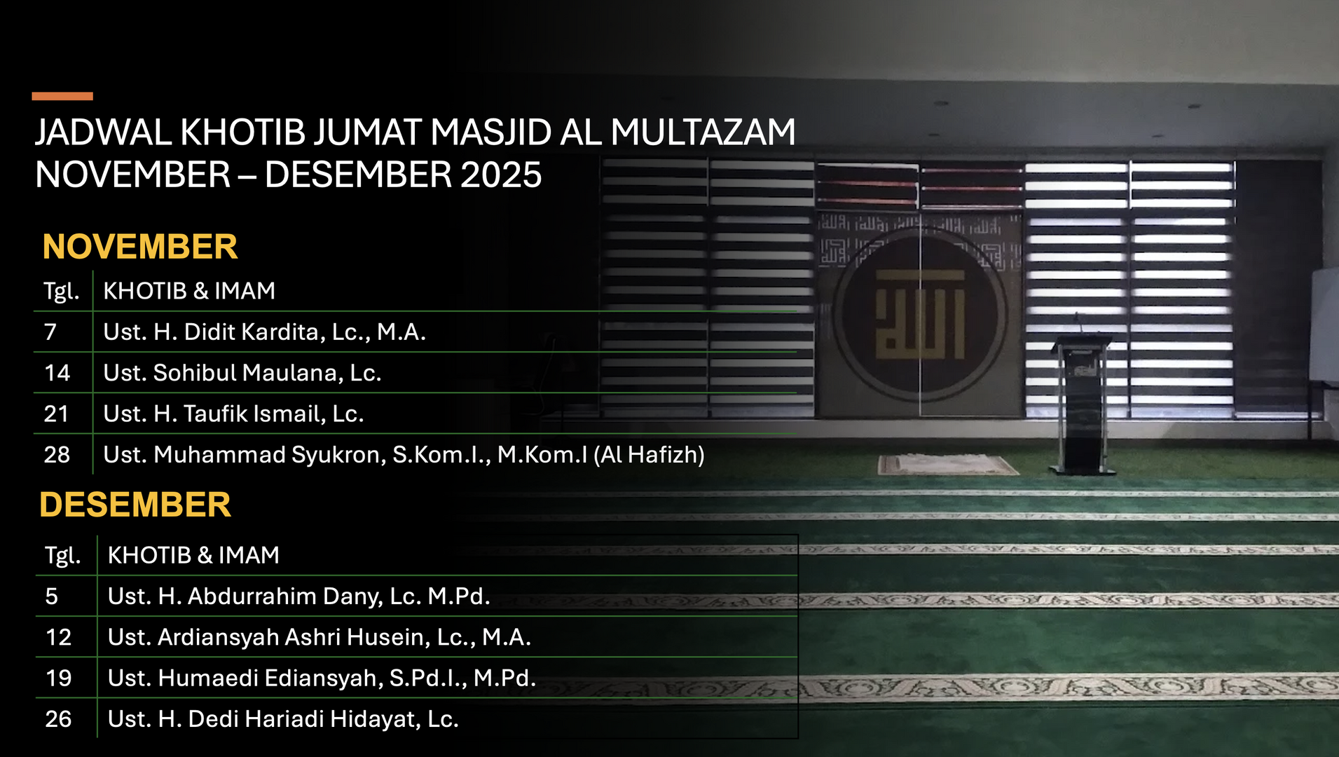 Jadwal Imam Khotib Nov & Des