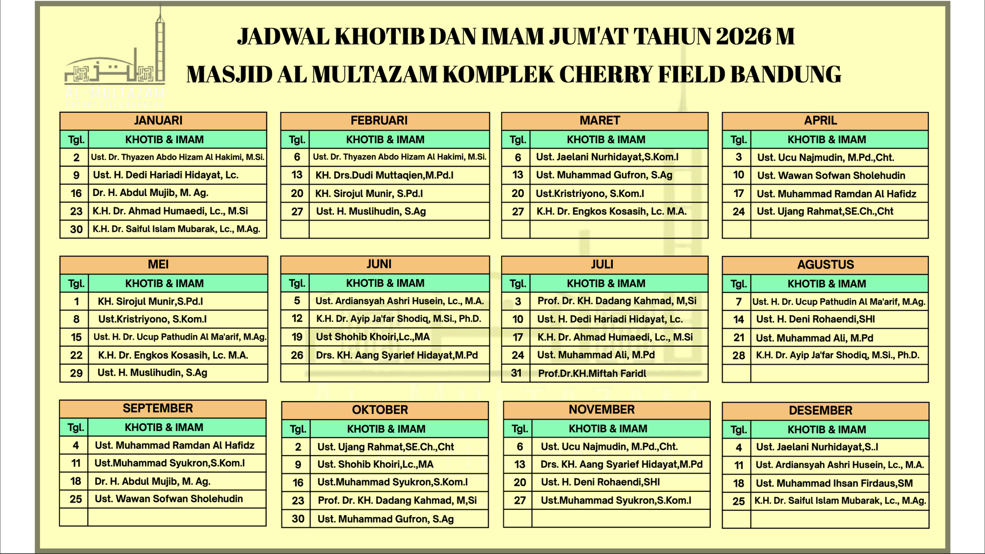 Jadwal Khotib Jumat tahun 2026