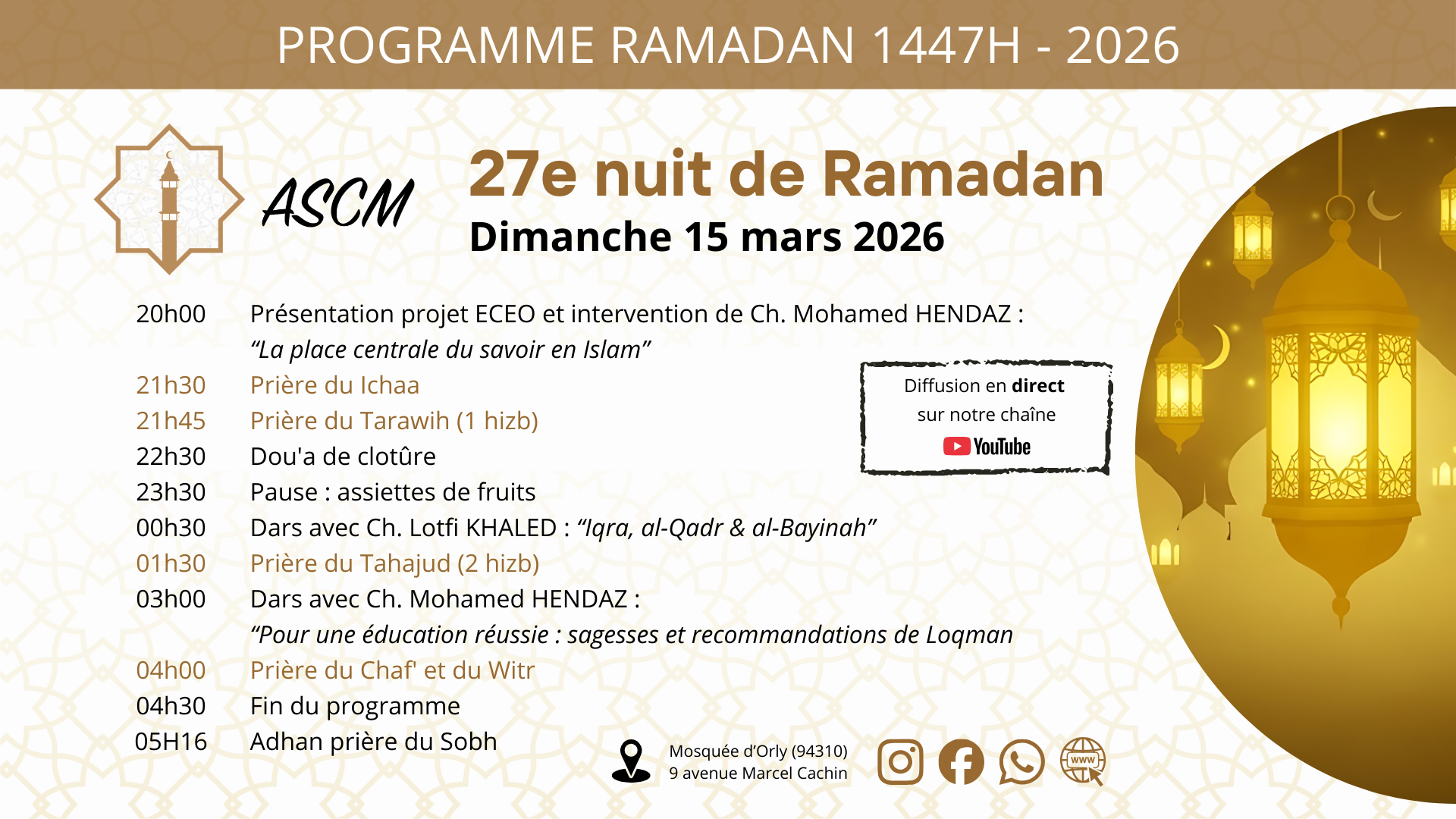 Programme 27e nuit Ramadan
