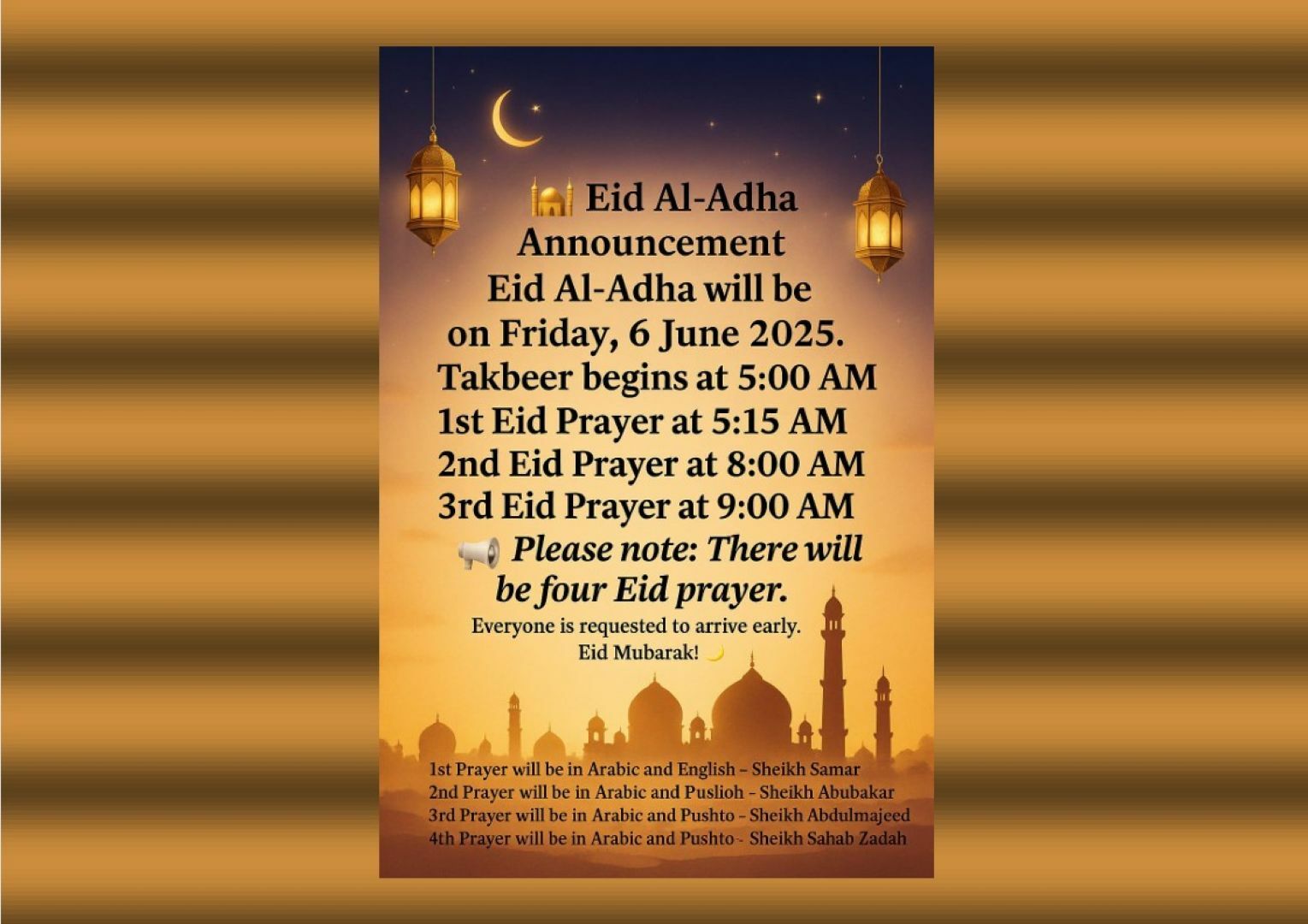 Eid Al-Adha Announcement