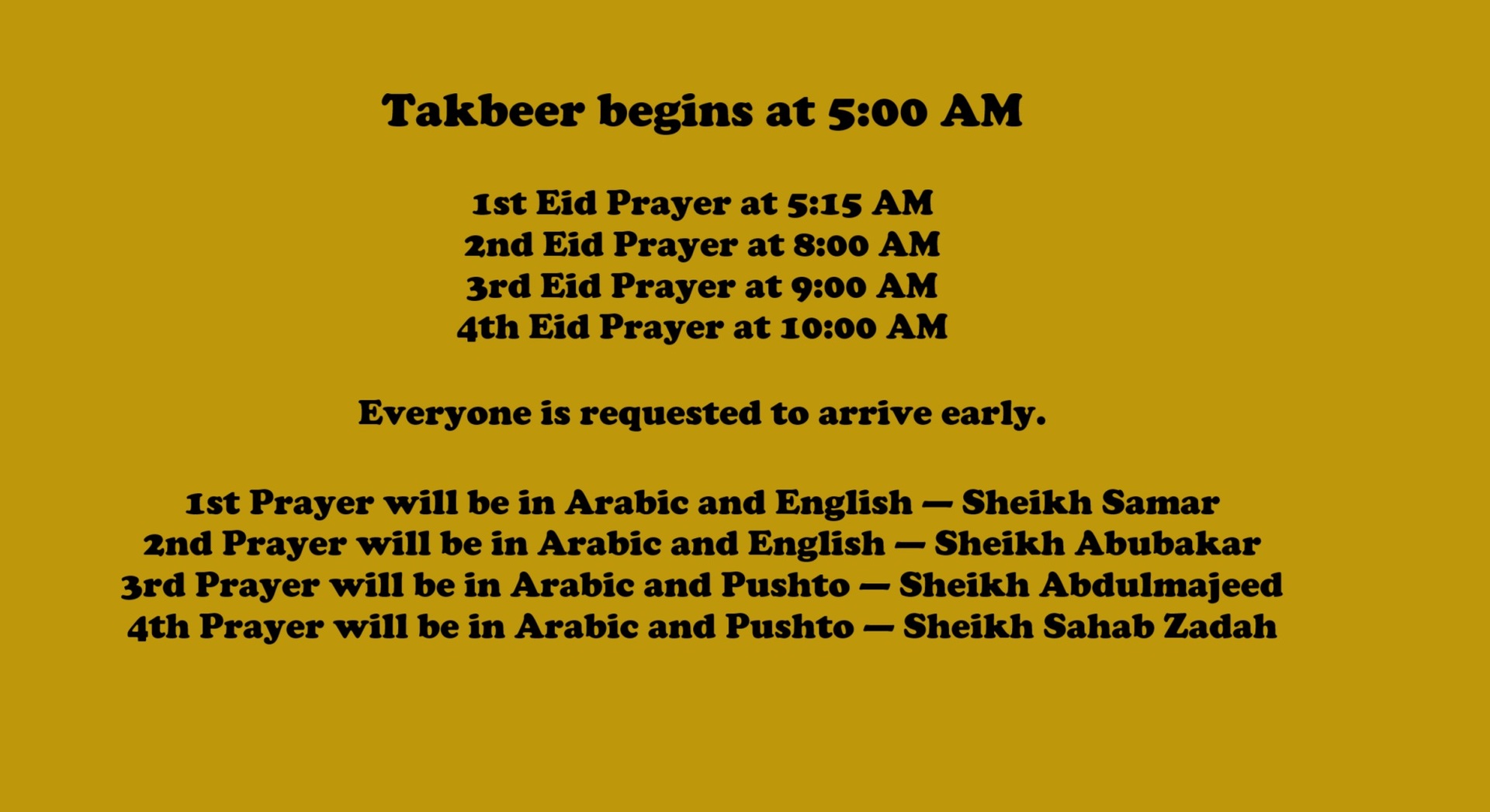 Eid Al-Adha Announcement