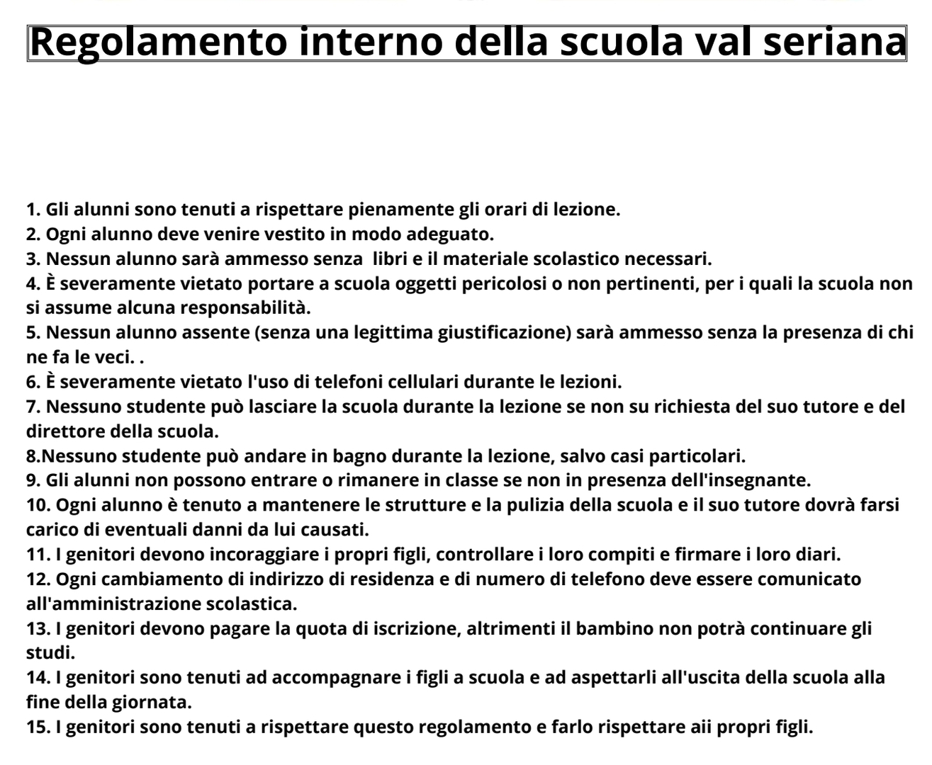 Regolamento scuola