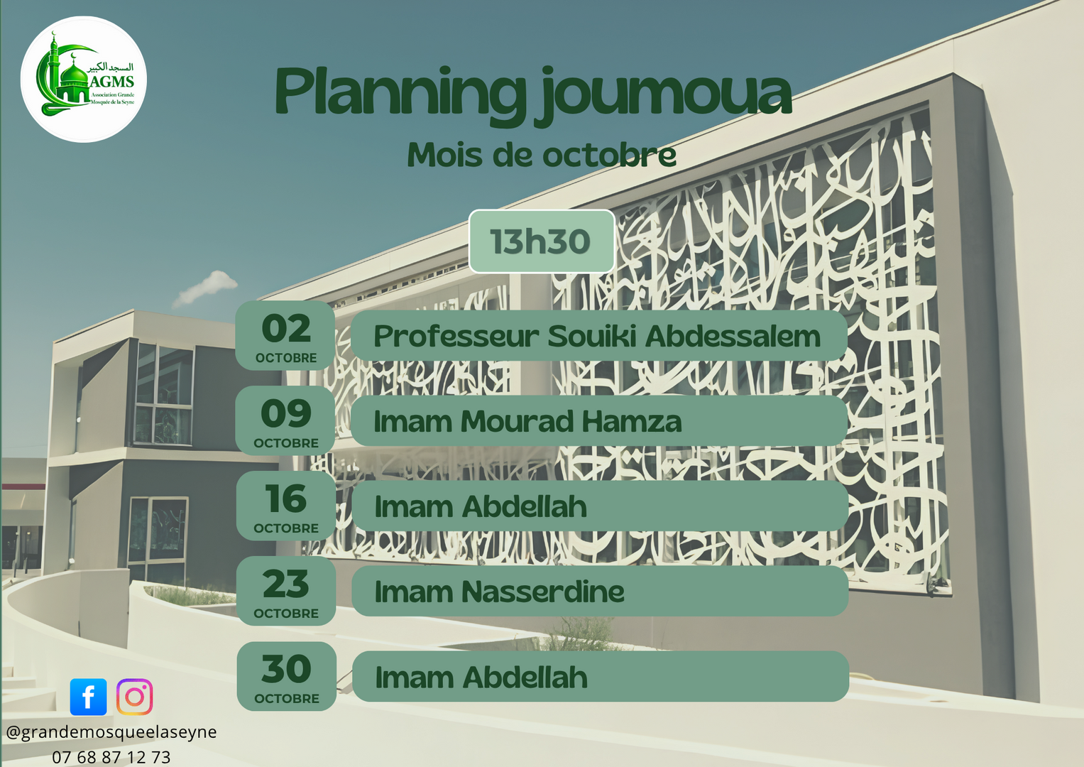 Planning joumoua : mois d'octobre