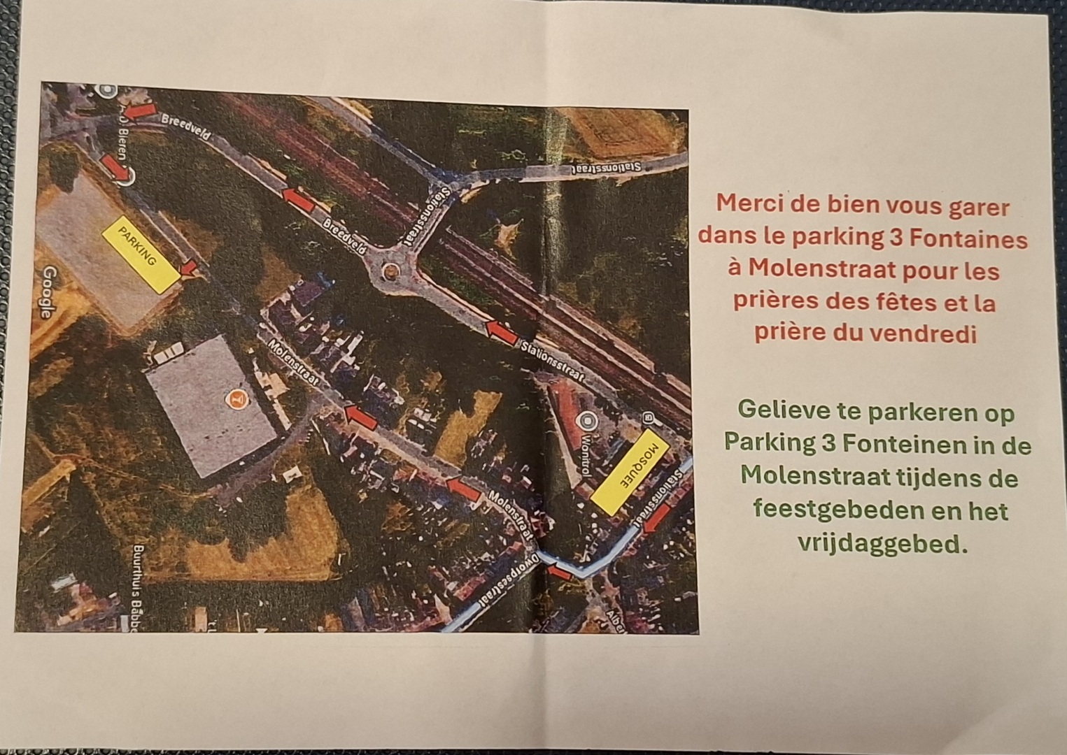Parking disponible pour le vendredi, Aïd