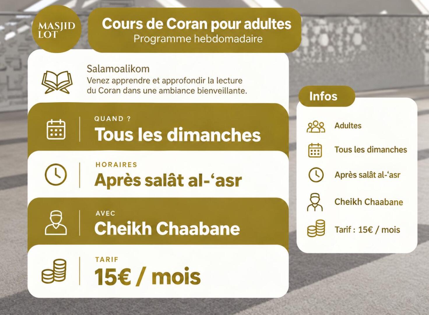 Cours Coran pour adultes
