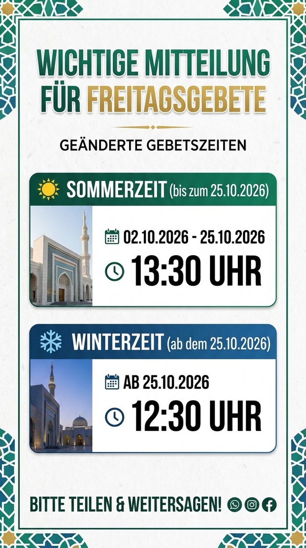 FREITAGSGEBETE  GEÄNDERTE GEBETSZEITEN