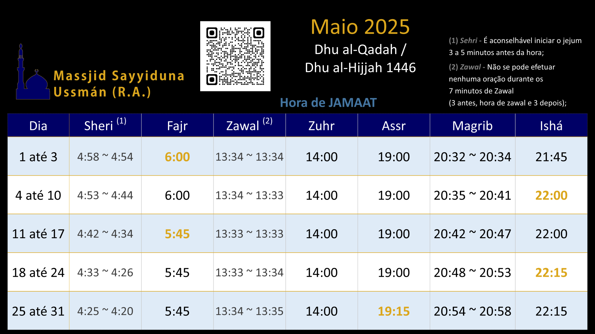 Horário Maio 2025