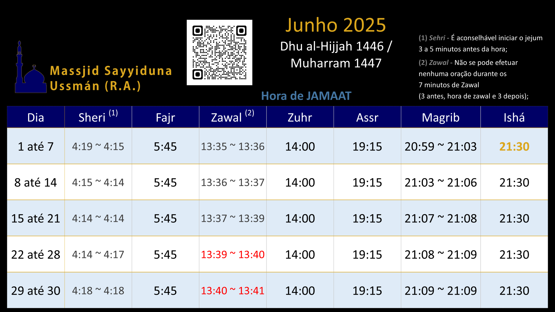 Horário Junho 2025