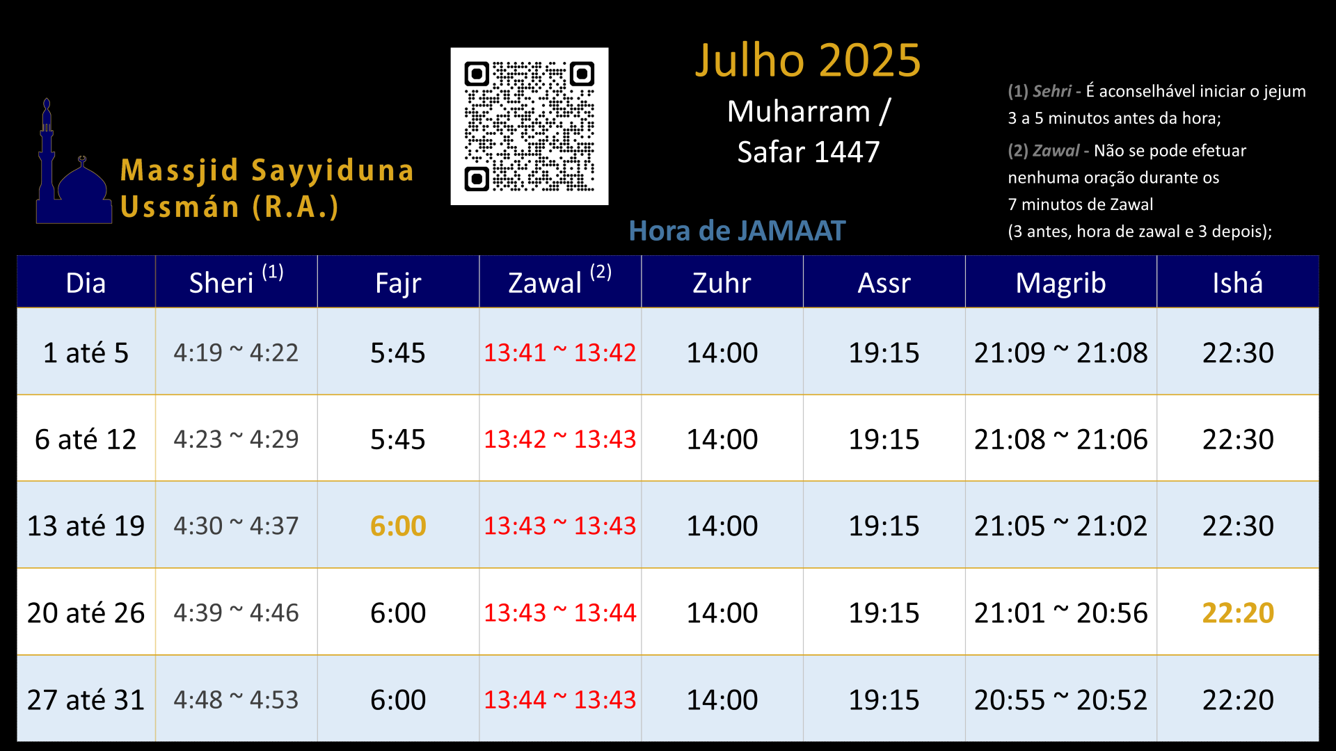 Horário Julho 2025