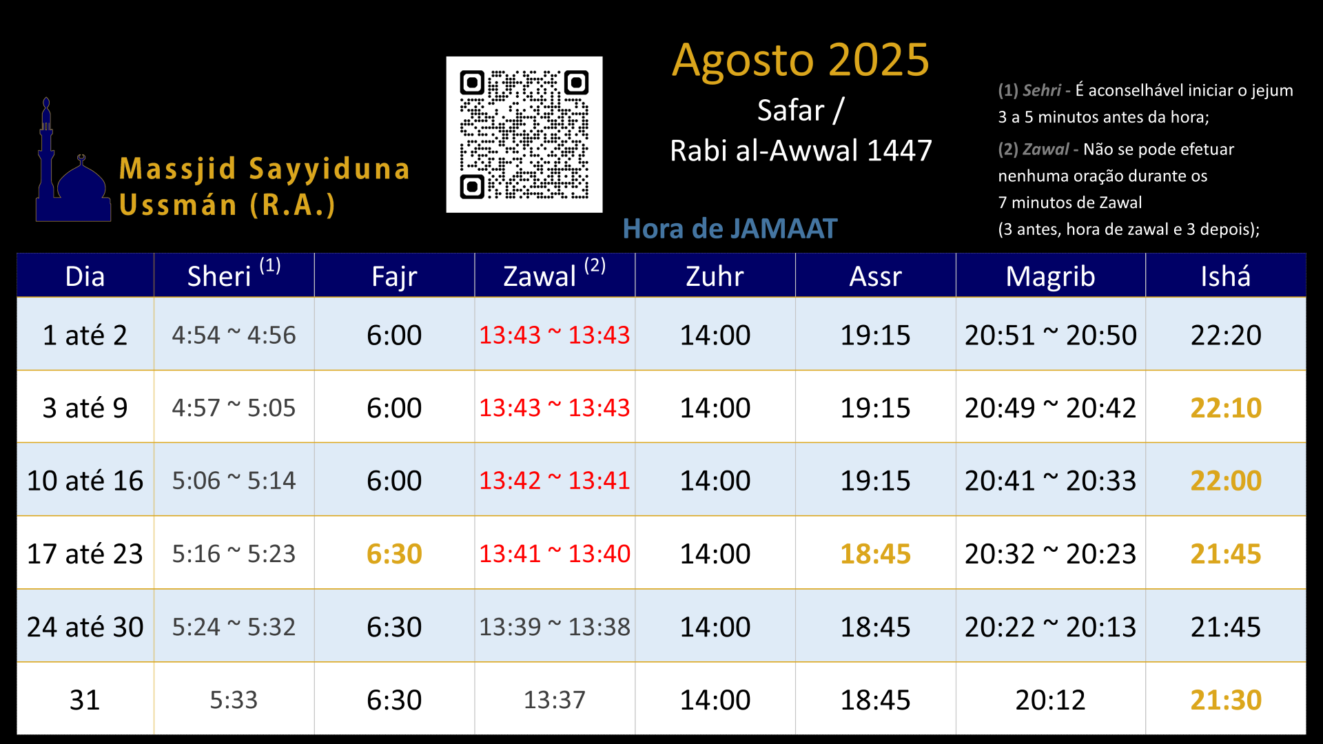 Horário Agosto 2025