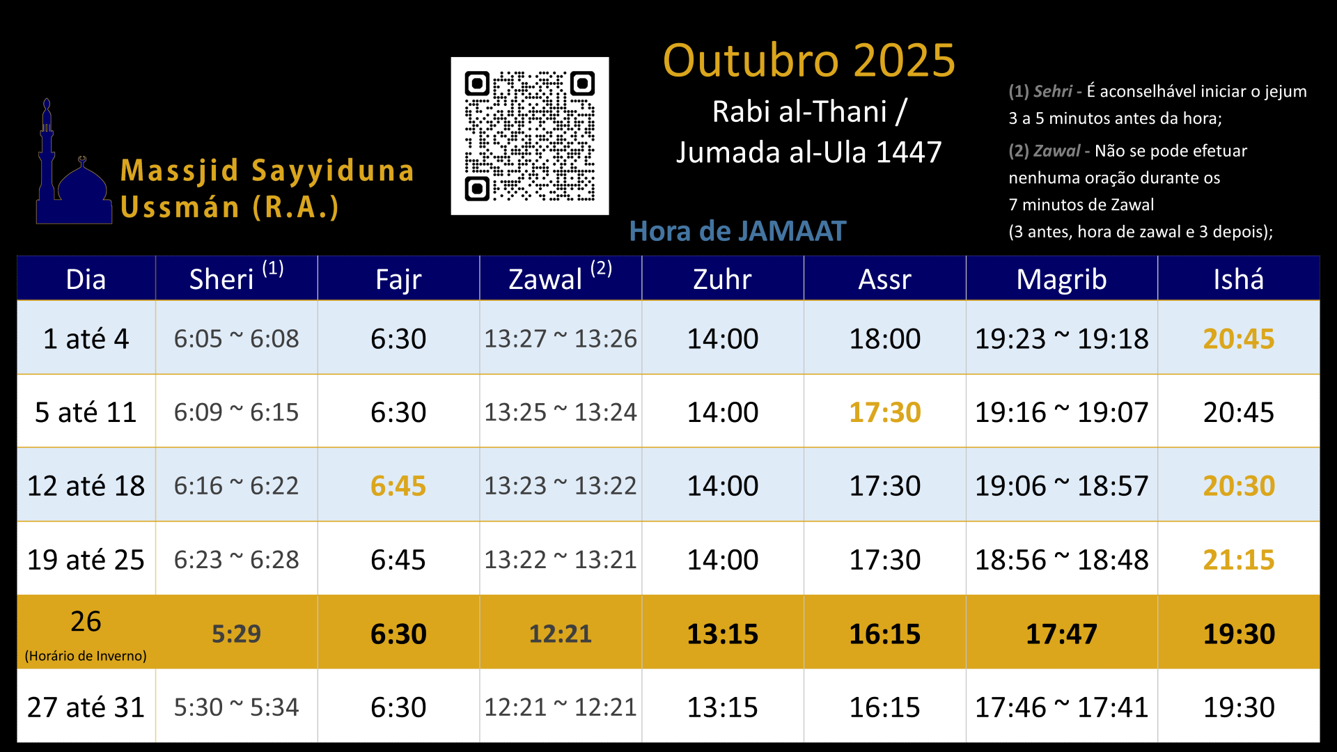 Horário Outubro 2025