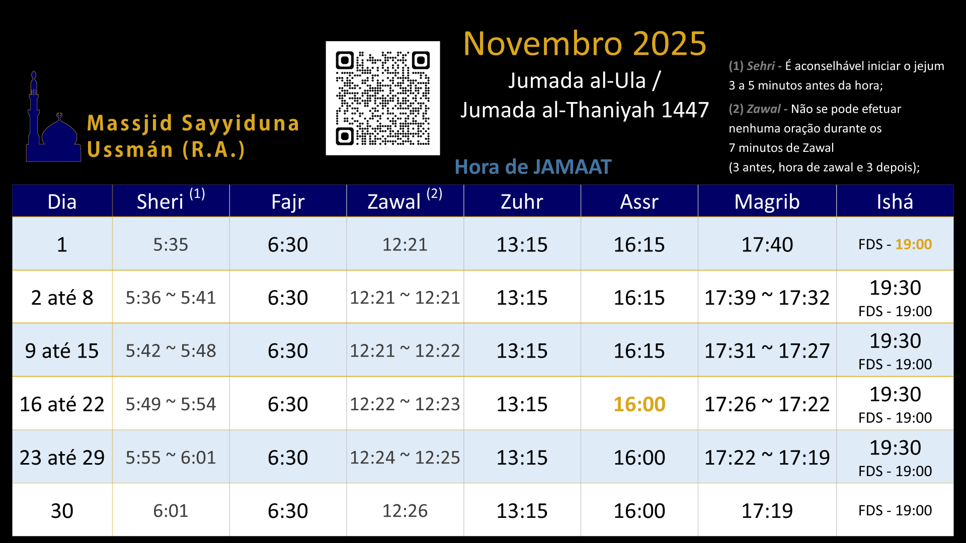 Horário Novembro 2025