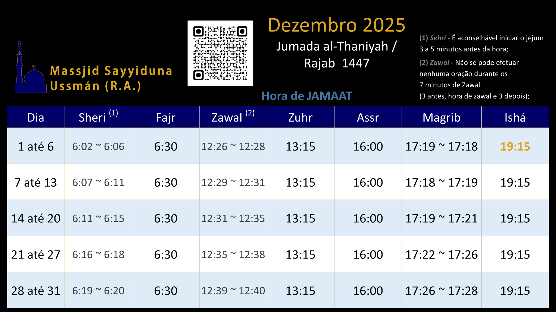 Horário Dezembro 2025