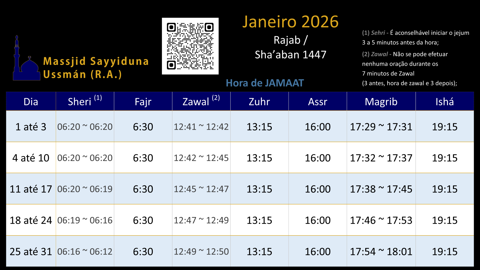 Horário Janeiro 2026