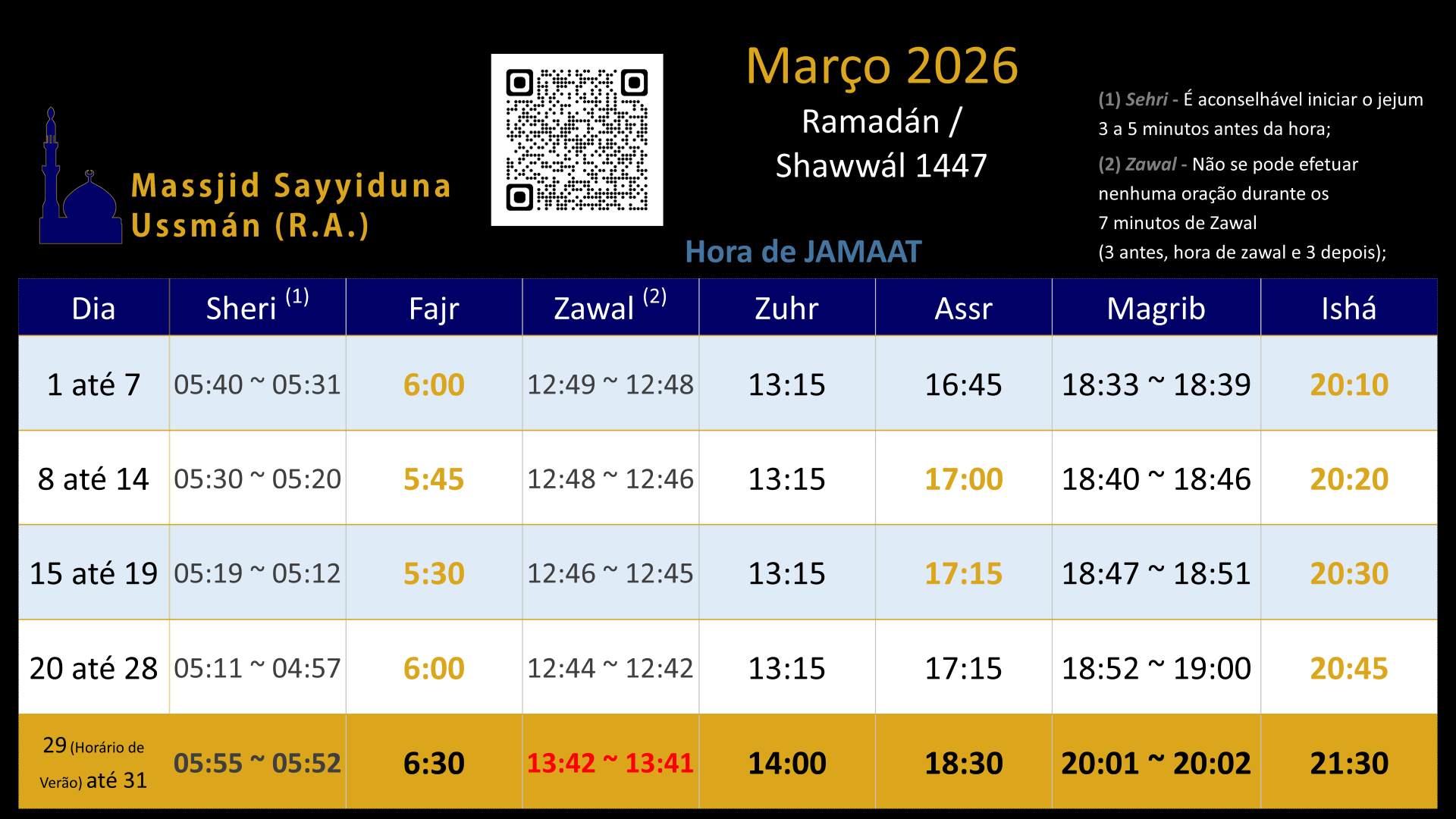 Horário Março 2026